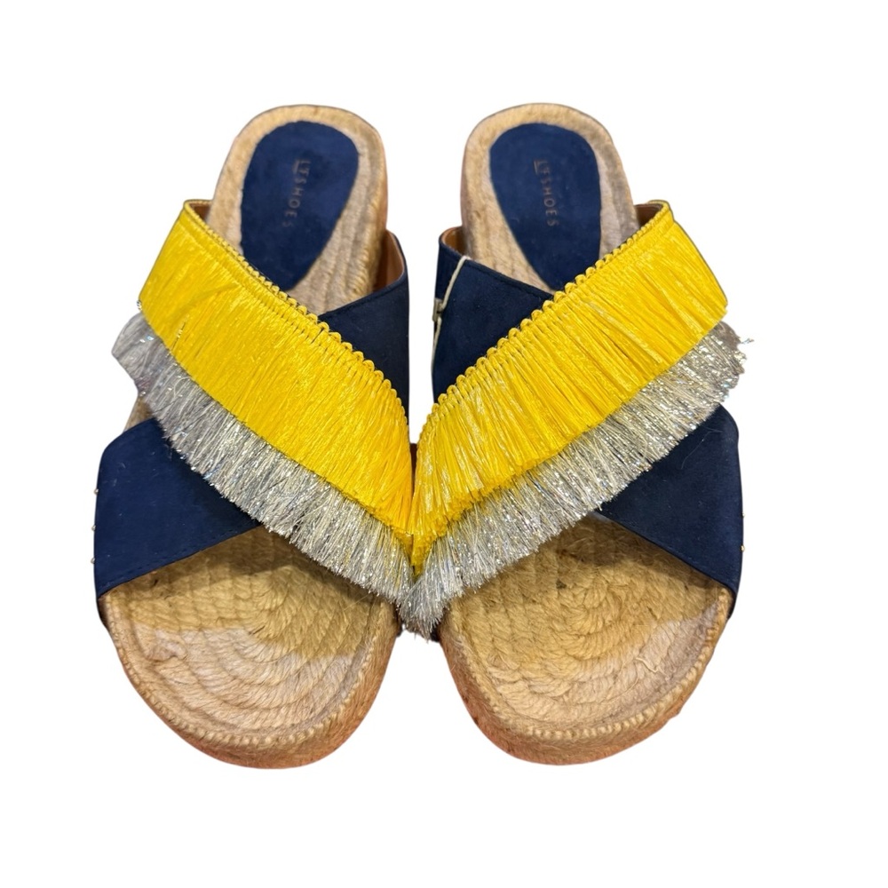 L’F Shoes Made in Spain Slide Sandals in Navy Yellow and Silver Sz 39